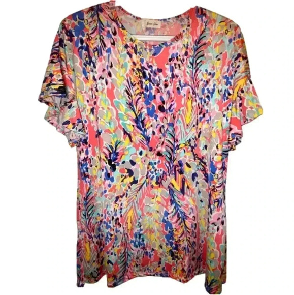 BEESON River Pullover Top Beautiful Multi Colors Butterfly Sleeves Size S - Picture 3 of 8